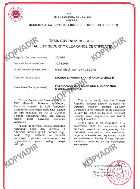 Facility Security Certificate